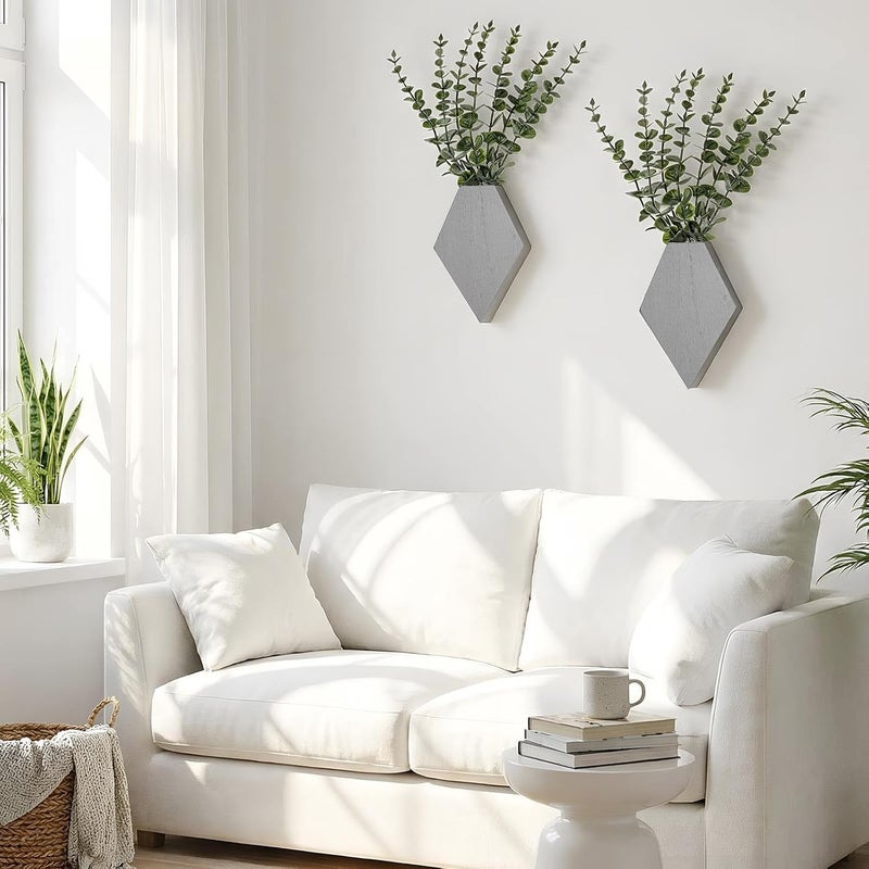 Chunful Wooden Wall Planter Decor Hanging Fake Plants Greenery Flowers Holder Vase Boxes for Wall Farmhouse Bohemian Living Room Bedroom Kitchen Office Indoor Decoration (Light Gray,2 Pcs) - Image 4