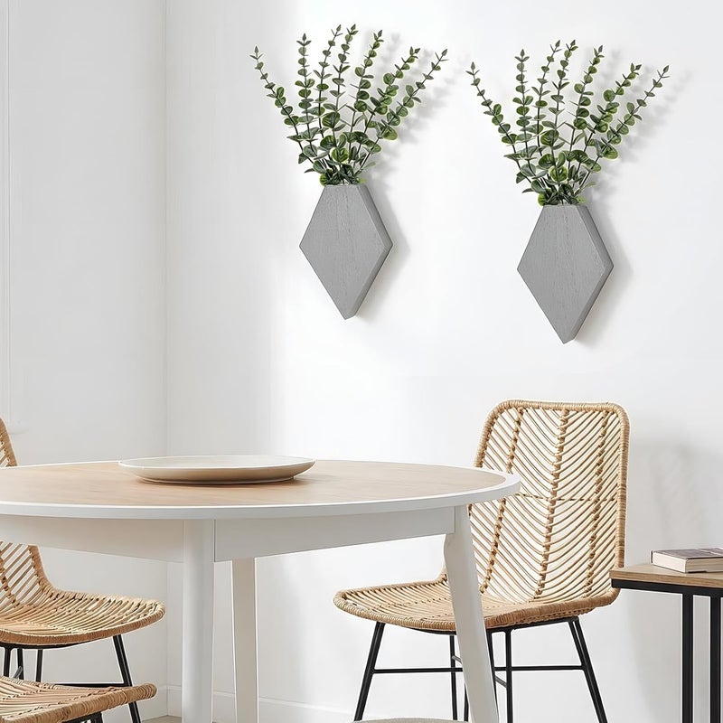 Chunful Wooden Wall Planter Decor Hanging Fake Plants Greenery Flowers Holder Vase Boxes for Wall Farmhouse Bohemian Living Room Bedroom Kitchen Office Indoor Decoration (Light Gray,2 Pcs) - Image 5