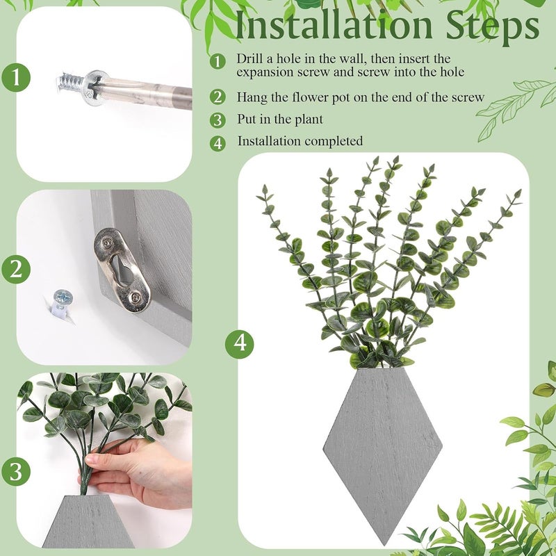 Chunful Wooden Wall Planter Decor Hanging Fake Plants Greenery Flowers Holder Vase Boxes for Wall Farmhouse Bohemian Living Room Bedroom Kitchen Office Indoor Decoration (Light Gray,2 Pcs) - Image 3