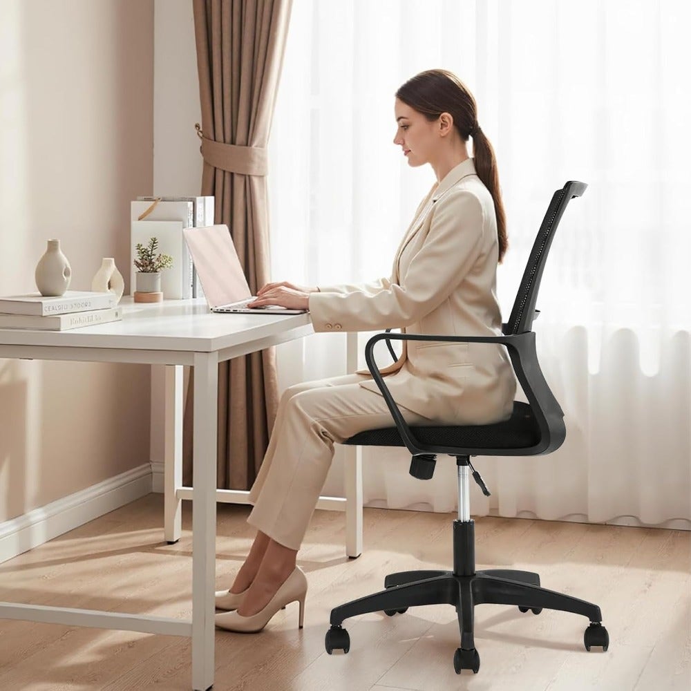 Ergonomic Office Desk Chairs, Home Computer Gaming Breathable Mesh Chairs, Executive Rolling Swivel Comfy Mid Black Chairs with Arms Lumbar Support, Adjustable Height Work Chair for Task Home Office