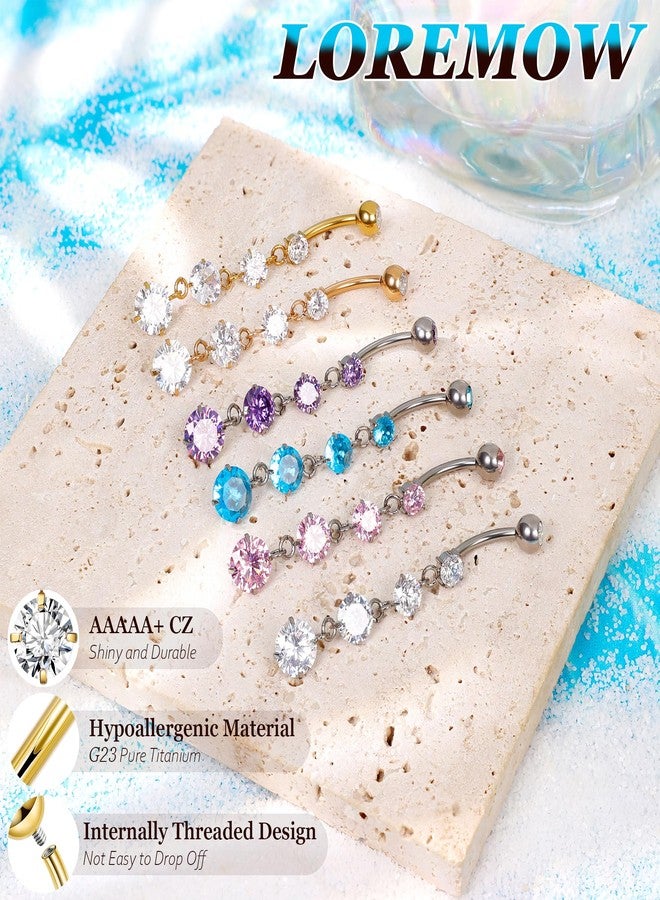 LOREMOW 14G G23 Pure Titanium Dangle Belly Button Rings for Women Dangling Belly Ring Curved Barbell Internally Threaded Navel Rings CZ Navel Piercing Jewelry Gold - Image 3
