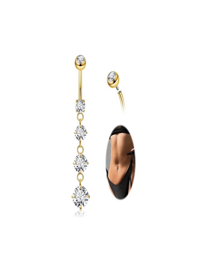 LOREMOW 14G G23 Pure Titanium Dangle Belly Button Rings for Women Dangling Belly Ring Curved Barbell Internally Threaded Navel Rings CZ Navel Piercing Jewelry Gold - Image 1