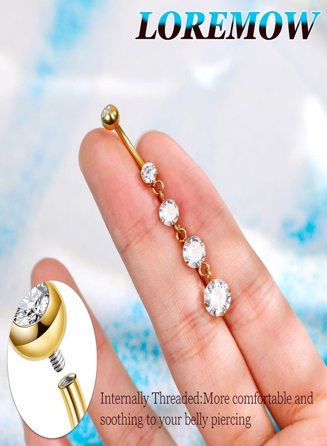 LOREMOW 14G G23 Pure Titanium Dangle Belly Button Rings for Women Dangling Belly Ring Curved Barbell Internally Threaded Navel Rings CZ Navel Piercing Jewelry Gold - Image 4