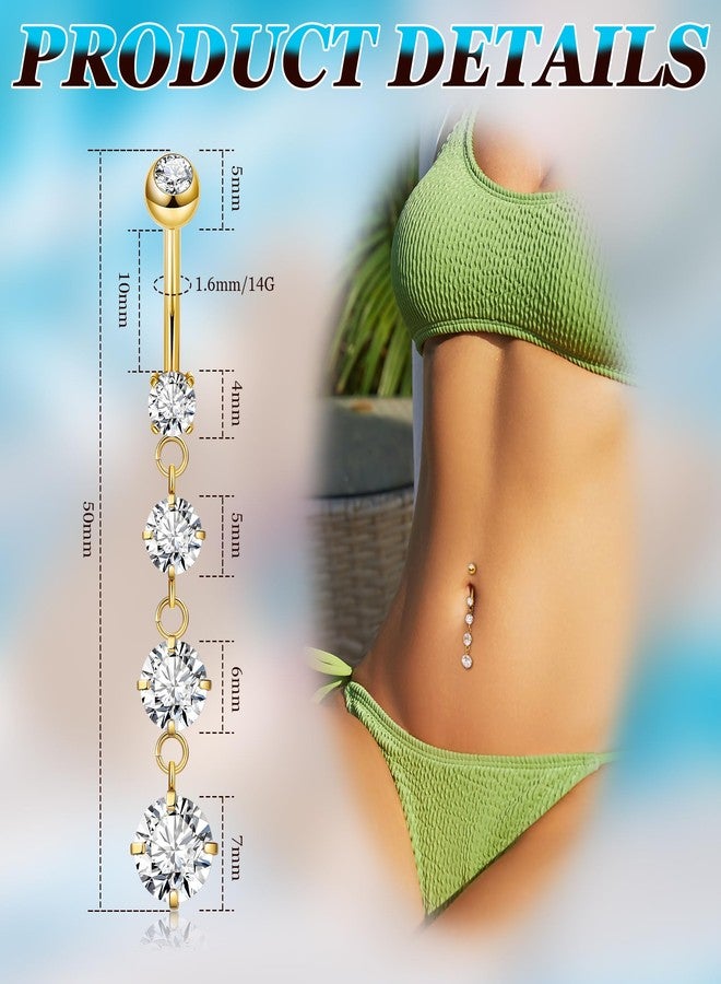 LOREMOW 14G G23 Pure Titanium Dangle Belly Button Rings for Women Dangling Belly Ring Curved Barbell Internally Threaded Navel Rings CZ Navel Piercing Jewelry Gold - Image 2