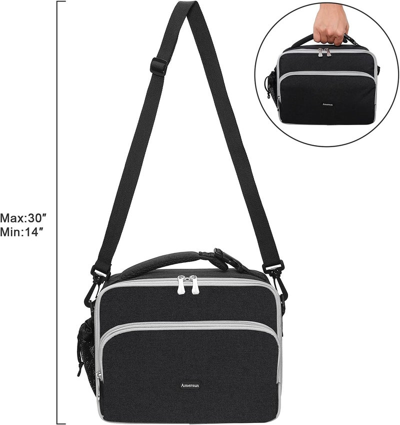 Amersun حقيبة غداء للأولاد والبنات، سوداء مع حزام كتف، بوليستر، إسفنجي، 10.2"L x 8.2"H x 0.43"W - Image 2