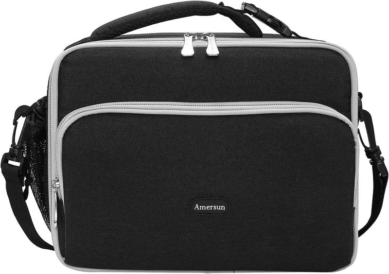 Amersun حقيبة غداء للأولاد والبنات، سوداء مع حزام كتف، بوليستر، إسفنجي، 10.2"L x 8.2"H x 0.43"W - Image 1