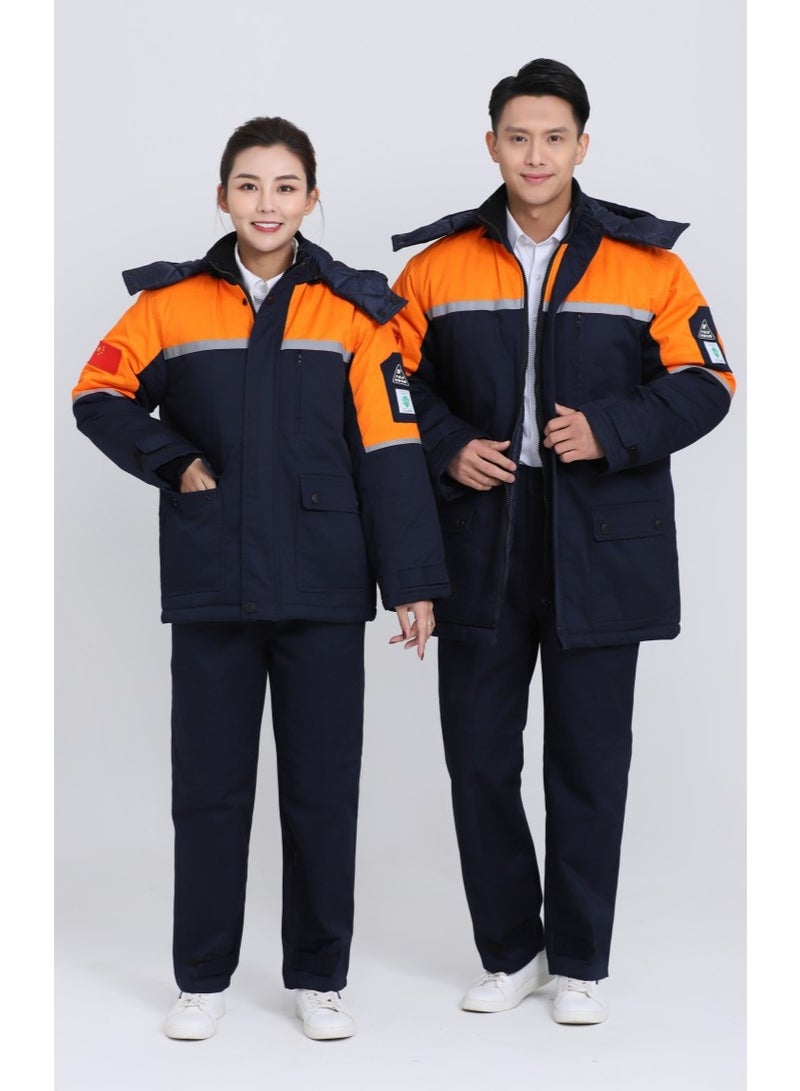 NIBEMINENT Winter Work Clothing Gas Station Anti-static Cotton Padded Uniforms Thick Warm Long Coverall Thermal Worker  Jacket Coat - Image 1