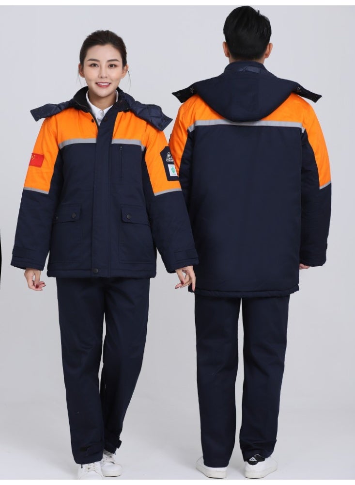 NIBEMINENT Winter Work Clothing Gas Station Anti-static Cotton Padded Uniforms Thick Warm Long Coverall Thermal Worker  Jacket Coat - Image 3