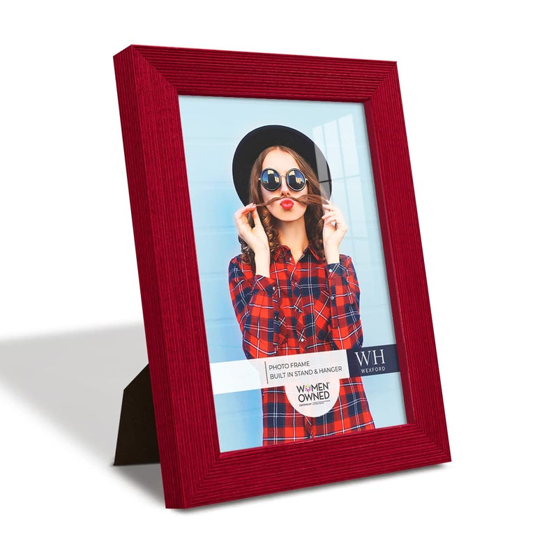 Renditions Gallery 5x7 inch Picture Frame Modern Style Wood Pattern and High Definition Glass Ready for Wall and Tabletop Photo Display Red Frame