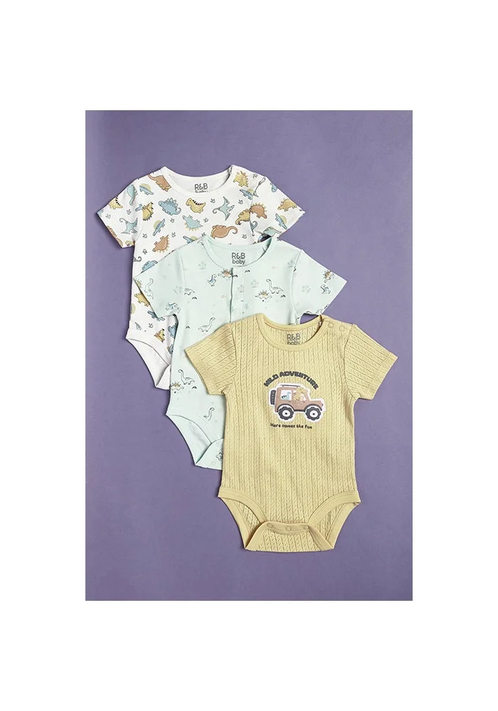 R&b 3 Pack Printed Bodysuits with Short Sleeves