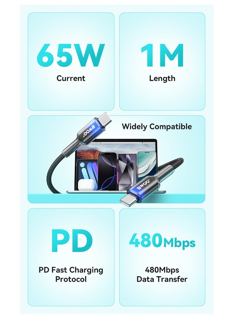 BWOO Type-C To Type-C Fast Charging Data Cable Black - Image 5