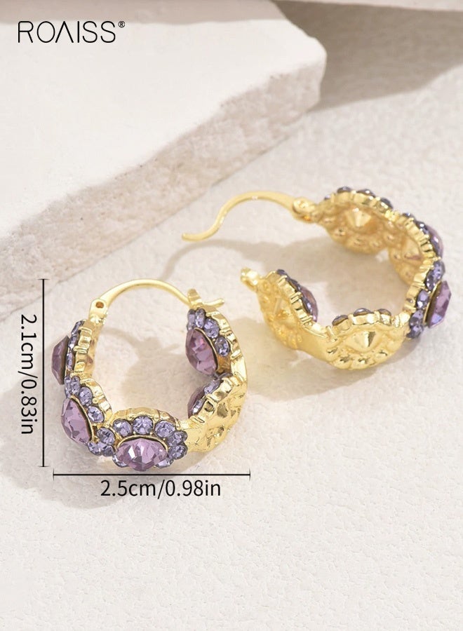 رويس أقراط نسائية من Niche Fashion مرصعة بالزركون الأرجواني بتصميم هندسي كروي، أقراط أذن عالية الجودة، إكسسوارات أذن - Image 3