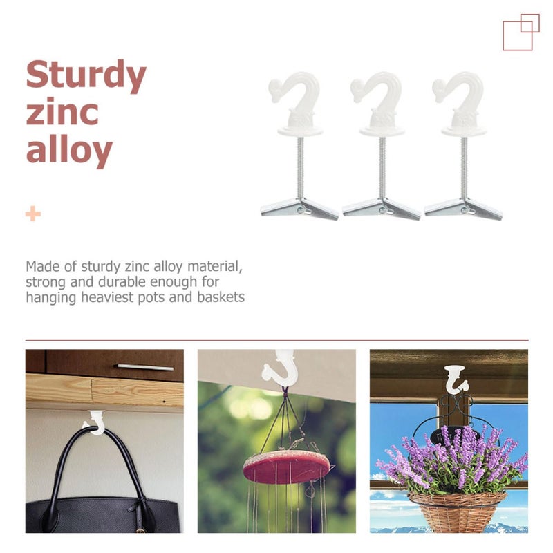 White Zinc Alloy Folding Ceiling Hooks 3 Pack For Hanging Plants Home Storage And Fixtures - Image 4
