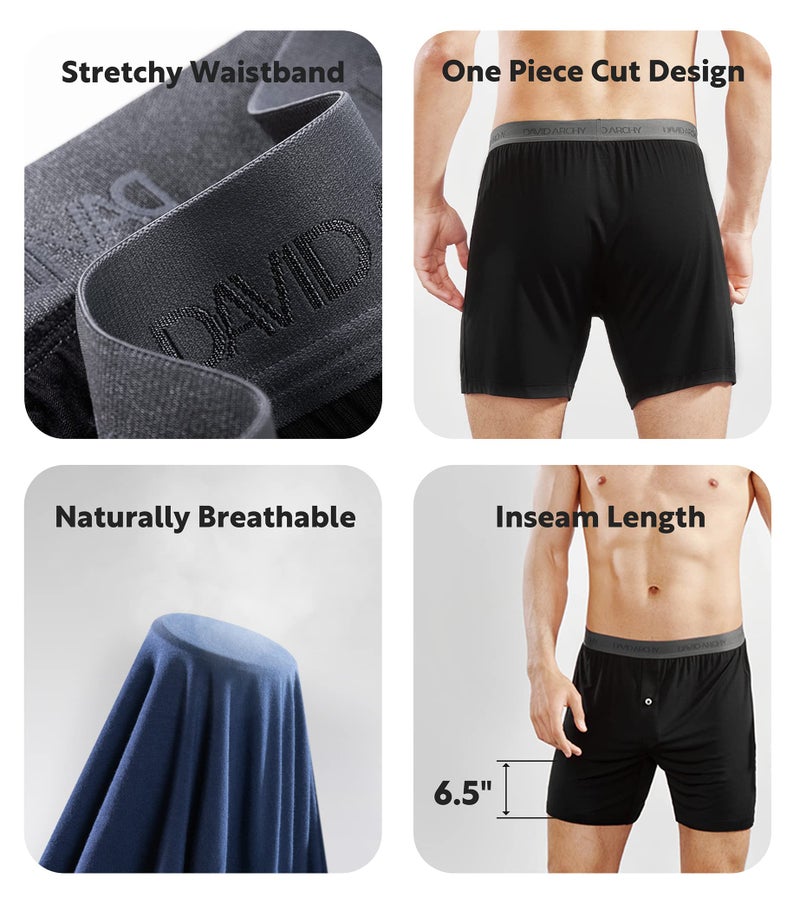DAVID ARCHY Mens Underwear Bamboo Rayon Boxers for Men Breathable and Cool Men's Boxer Shorts with Button Fly 3 Pack (M,Navy Blue/Black/Dark Gray) - Image 4
