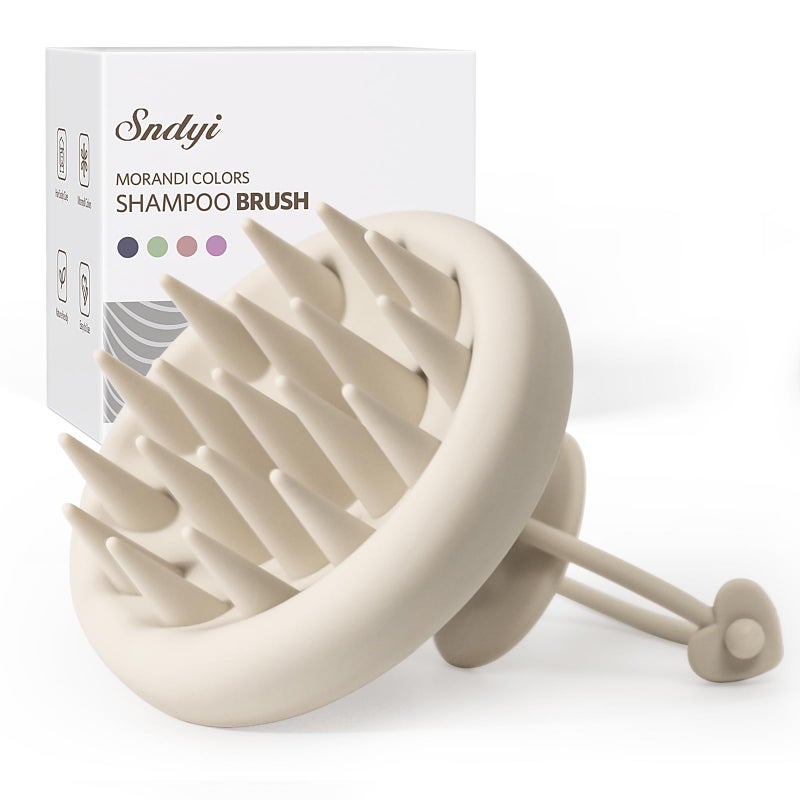 Sndyi Silicone Scalp Massager Shampoo Brush, Hair Scrubber with Soft Silicone Bristles, Scalp Scrubber/Exfoliator for Dandruff Removal, Wet Dry Scalp Brush for Hair Growth & Scalp Care, Oatmeal - Image 1