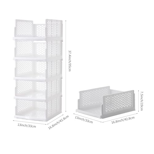Uni HIMO Pull-out Plastic Storage Basket,Stackable Closet Organizers Drawer Anti-Tipping, Reinforced Stable Shelf Container for Bathroom Laundry Room Storage, Space-Saving Clothes Storage (white, Large-5pcs) - Image 2