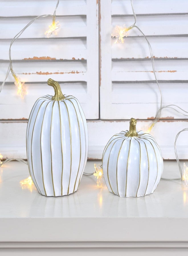 GHOSTMAGIC Fall Pumpkin Decor for Home, 2pcs White and Gold Resin Pumpkins, Thanksgiving Table Centerpiece, Halloween Pumpkin Decorations for Indoor, Shelf, Mantel, Tiered Tray Display (White) - Image 3