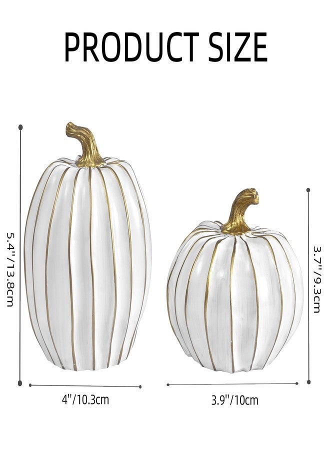 GHOSTMAGIC Fall Pumpkin Decor for Home, 2pcs White and Gold Resin Pumpkins, Thanksgiving Table Centerpiece, Halloween Pumpkin Decorations for Indoor, Shelf, Mantel, Tiered Tray Display (White) - Image 2