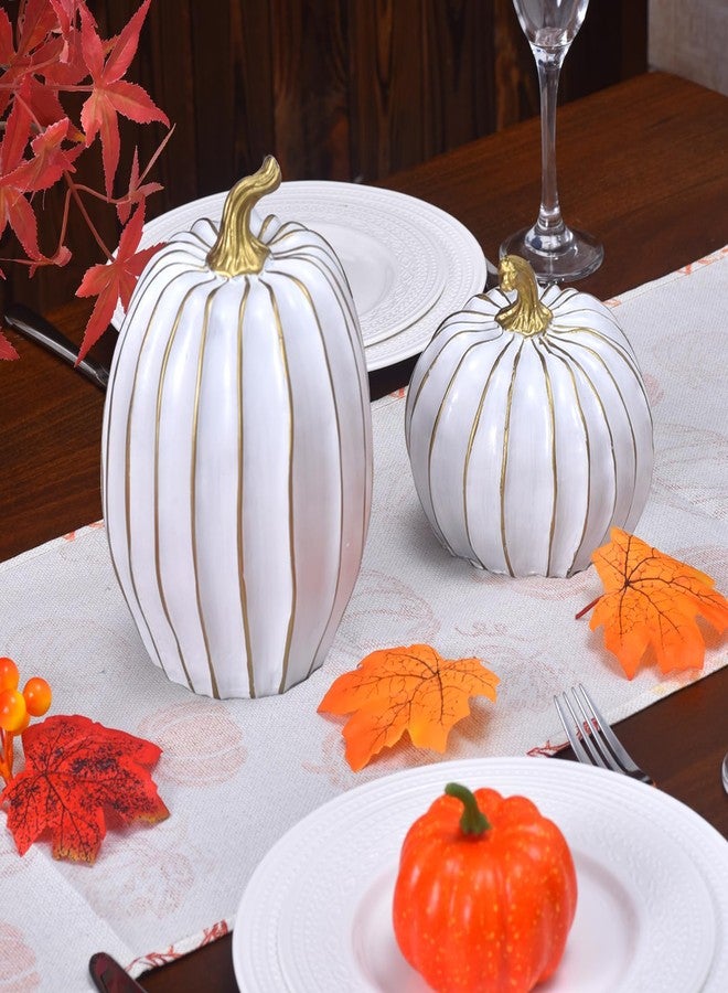 GHOSTMAGIC Fall Pumpkin Decor for Home, 2pcs White and Gold Resin Pumpkins, Thanksgiving Table Centerpiece, Halloween Pumpkin Decorations for Indoor, Shelf, Mantel, Tiered Tray Display (White) - Image 5