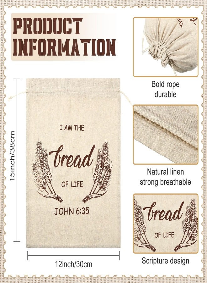 Vesici 8 Pcs Large Linen Bread Bag for Homemade Bread Reusable Container and Saver Drawstring Storage Bags Unbleached Storage Container Keeper for Bakery 12" x 15" (Elegant Style) - Image 2