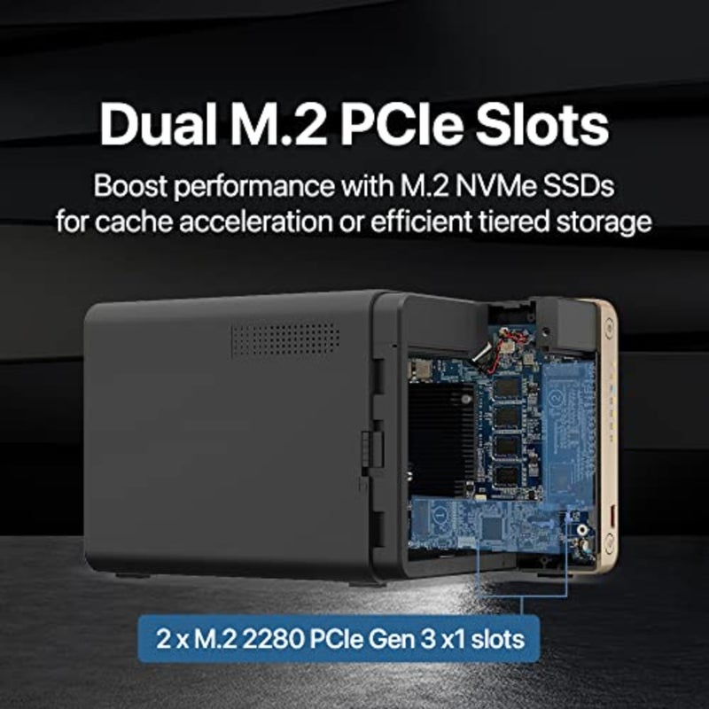 High-Performance Desktop NAS for home office use, aluminum chassis, black, Intel Celeron quad-core, M.2 PCIe slots, dual 2.5GbE connectivity - Image 5