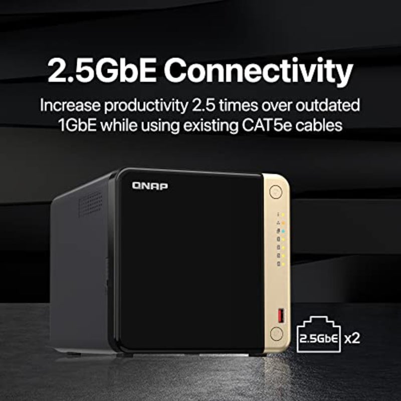 High-Performance Desktop NAS for home office use, aluminum chassis, black, Intel Celeron quad-core, M.2 PCIe slots, dual 2.5GbE connectivity - Image 4