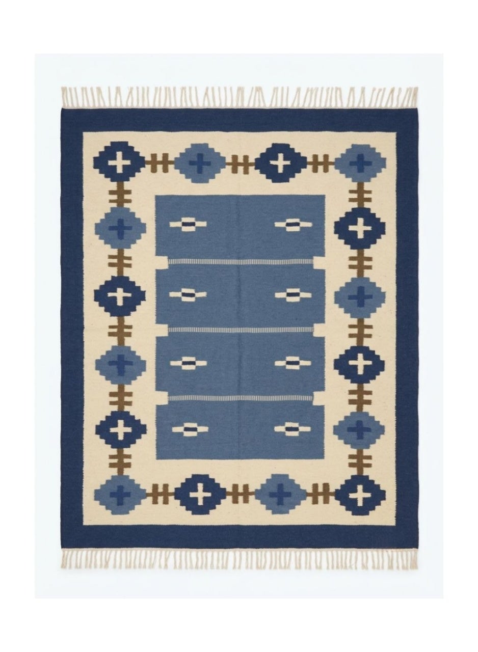 Handmade Light-Blue ,Blue And Beige Modern Kilim