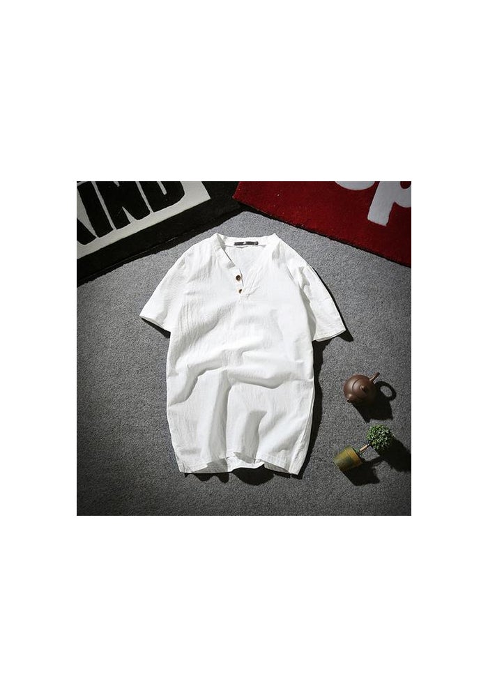 Summer Thin Linen Short-sleeved T-shirt Men's Korean-style Loose Plus Size Half-sleeved T-shirt Fashionable Cotton and Linen Top - Image 1