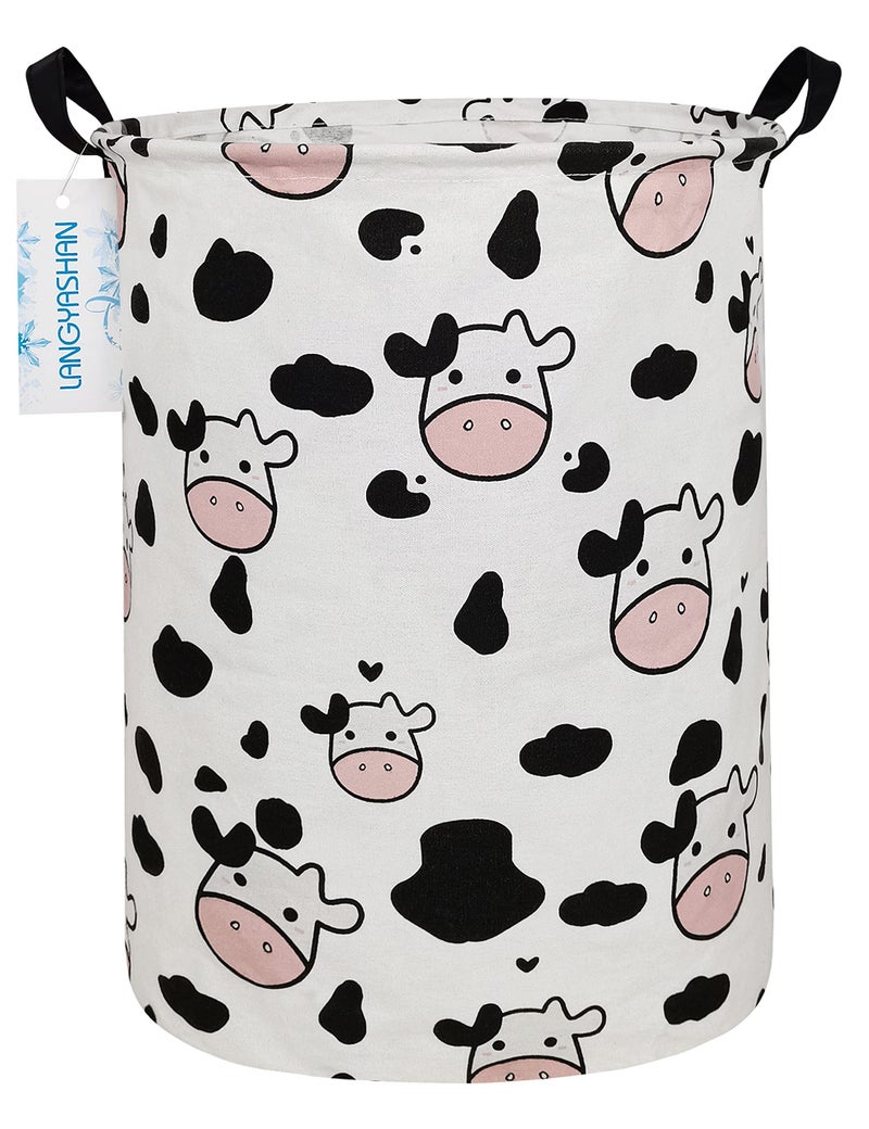 LANGYASHAN Storage Bin Canvas Fabric Collapsible Organizer Basket for Laundry HamperToy BinsGift Baskets Bedroom ClothesBaby Nursery Spotted Cow
