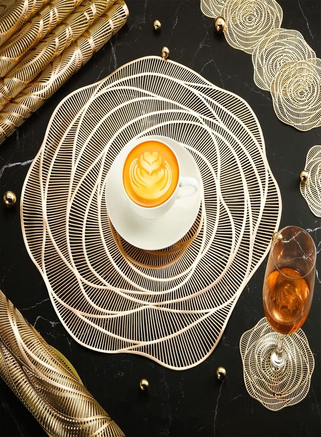 Sieral 48 Set 15 Inch Round Pressed Vinyl Placemats Hollow Out Rose Placemat Set Metallic Slip Resistant Place Mat Coaster Including Place Mats and Coasters for Wedding Dining Kitchen (Gold) - Image 4