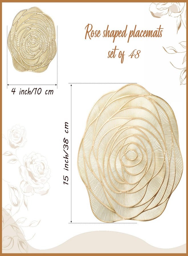 Sieral 48 Set 15 Inch Round Pressed Vinyl Placemats Hollow Out Rose Placemat Set Metallic Slip Resistant Place Mat Coaster Including Place Mats and Coasters for Wedding Dining Kitchen (Gold) - Image 2