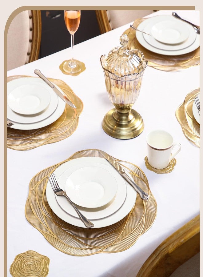 Sieral 48 Set 15 Inch Round Pressed Vinyl Placemats Hollow Out Rose Placemat Set Metallic Slip Resistant Place Mat Coaster Including Place Mats and Coasters for Wedding Dining Kitchen (Gold) - Image 3