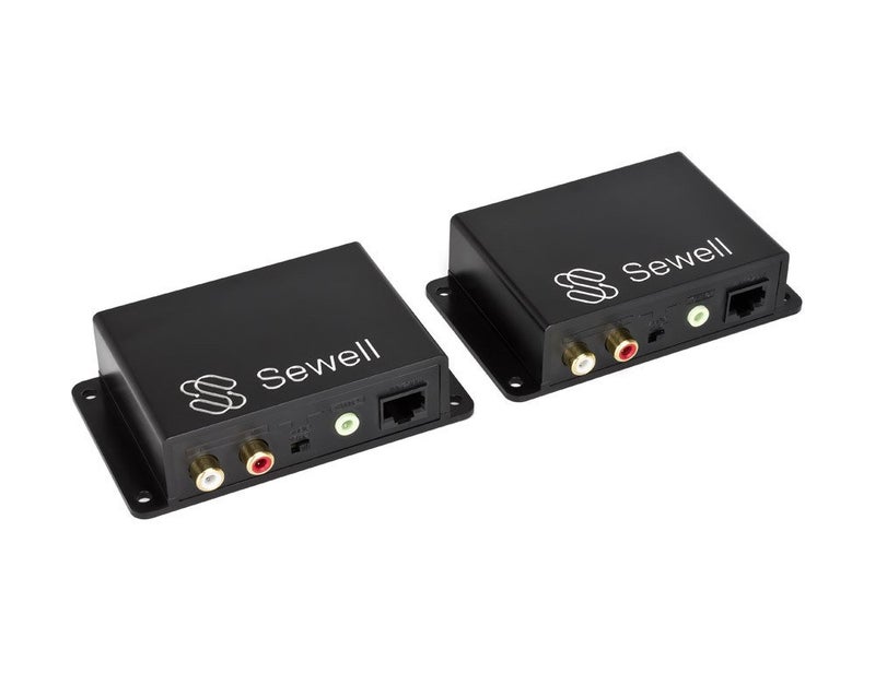 Sewell Sound Link Audio over single cat5e or cat6, 3.5mm or RCA, 600m or 2000 ft, bi-directional, up to two inputs/outputs Black - Image 1