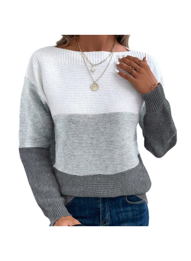 Europe And The United States Hot Women's Autumn And Winter Round Neck Sching Color Long Sleeve Sweater Loose Casual over Sweater