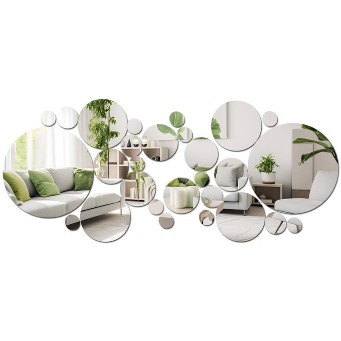 32 PCS ACRYLIC MIRROR WALL STICKERS REMOVABLE WALL DECAL MIRROR SET BATHROOM WALL STICKER ART CIRCLE CEILING MIRRORS FOR BEDROOM HOME LIVING ROOM SOFA TV BACKGROUND DECOR SMALL