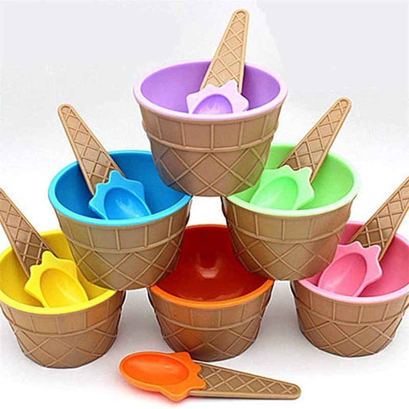 Cartoon Candy Color Ice cream bowl with spoon ice cream bowls for kids set candy colored cute dessert bowls for summer holiday parties gifts for children ice cream cups