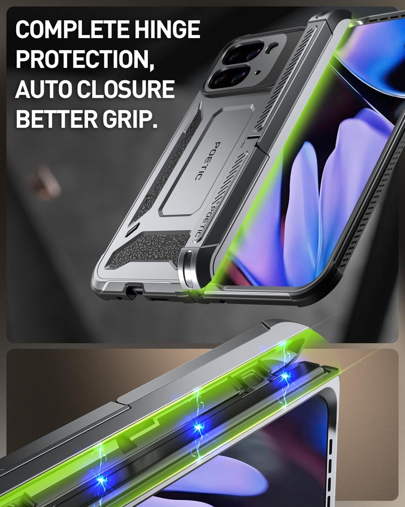 Poetic Spartan Case for Google Pixel 9 Pro Fold 5G, [Hinge Protection][Kickstand][Mil-Grade Protection] Full-Body Shockproof Protective Rugged Cover with Built-in Screen Protector, Metallic Gun Metal - Image 5