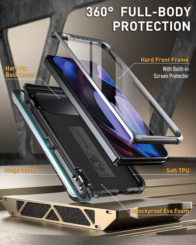 Poetic Spartan Case for Google Pixel 9 Pro Fold 5G, [Hinge Protection][Kickstand][Mil-Grade Protection] Full-Body Shockproof Protective Rugged Cover with Built-in Screen Protector, Metallic Gun Metal - Image 3
