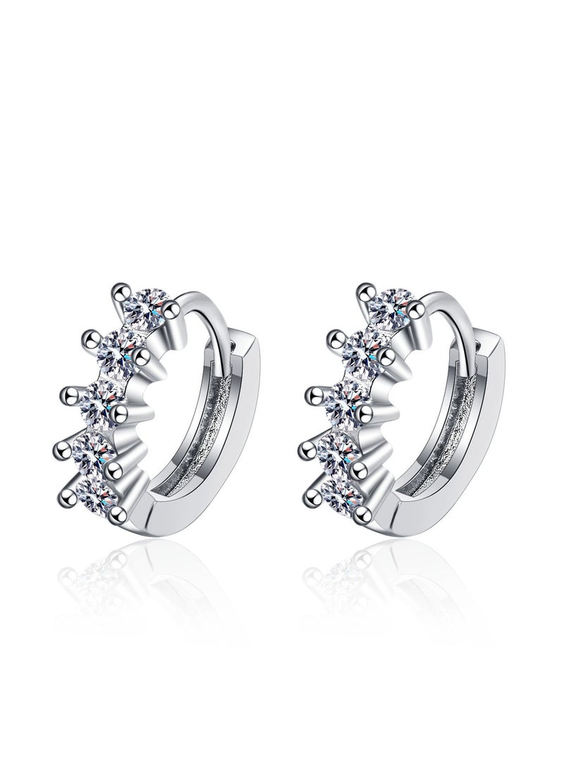 2025 New Luxury 925 Sterling Silver CZ Geometric Hoop Earrings – Fashionable Prong-Set Zircon Huggie Hoops, Hypoallergenic Jewelry for Women, Wedding & Daily Wear Accessories, Trendy Gift Idea  - Image 1