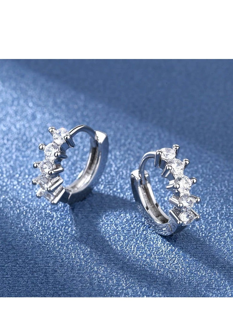 2025 New Luxury 925 Sterling Silver CZ Geometric Hoop Earrings – Fashionable Prong-Set Zircon Huggie Hoops, Hypoallergenic Jewelry for Women, Wedding & Daily Wear Accessories, Trendy Gift Idea  - Image 3