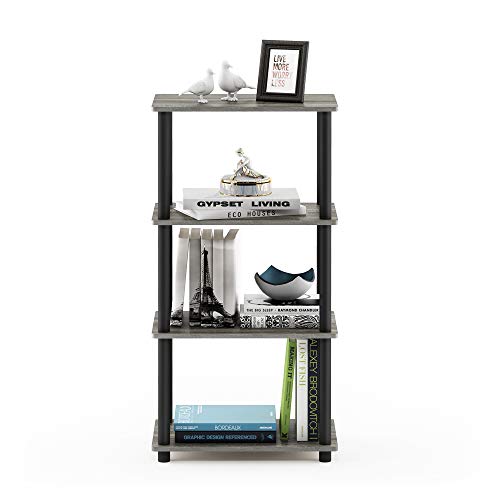 Furinno TurnNTube No Tool 4Tier Storage Shelf Narrow French Oak GreyBlack - Image 3