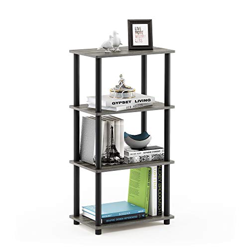 Furinno TurnNTube No Tool 4Tier Storage Shelf Narrow French Oak GreyBlack - Image 1