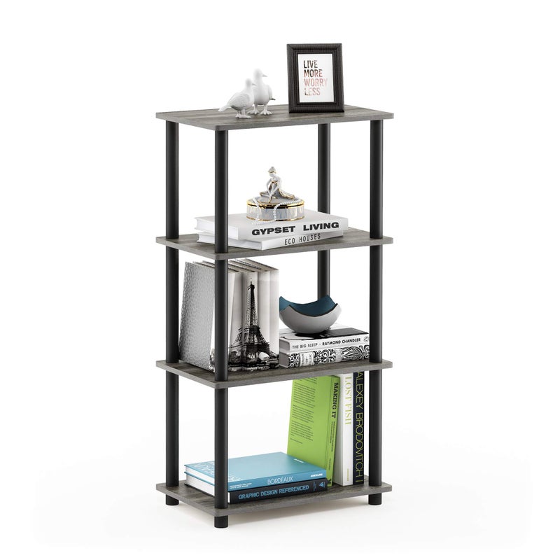 Furinno TurnNTube No Tool 4Tier Storage Shelf Narrow French Oak GreyBlack - Image 2