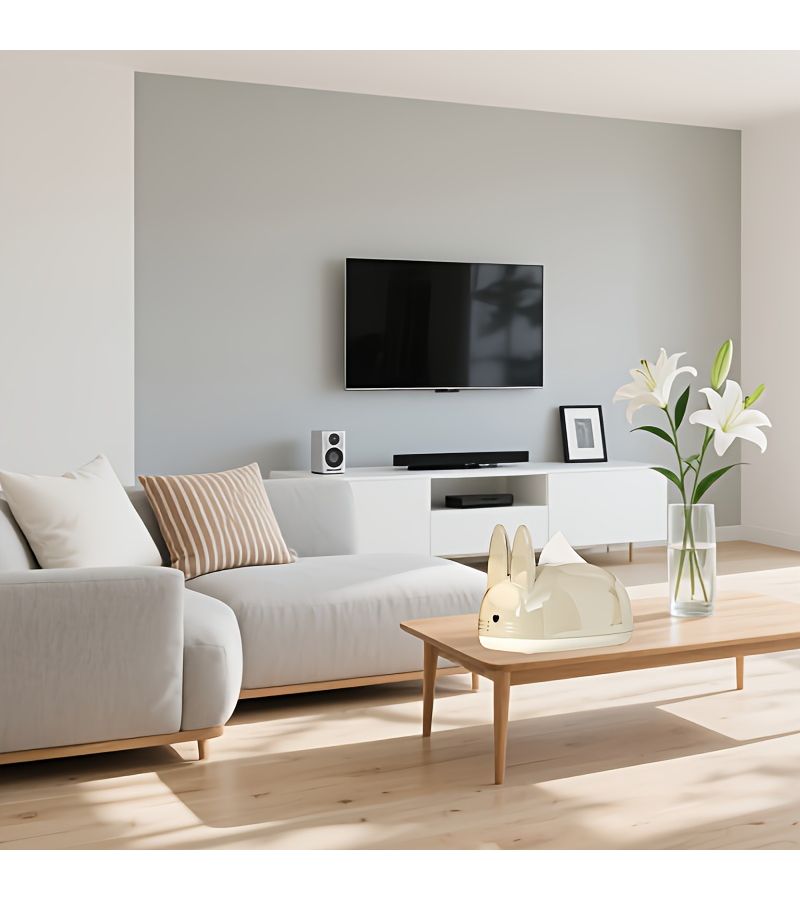 White Rabbit Tissue Box Holder for Living Room Coffee Table Modern Minimalist - Image 2