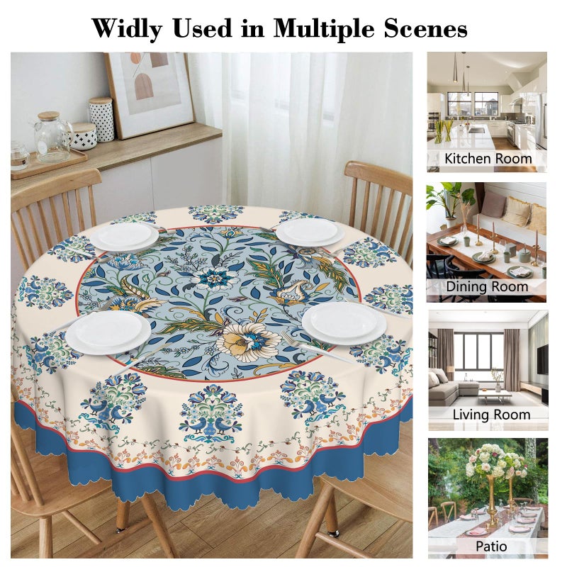 Arroganttiom Round Tablecloth 60 inch, Floral French Round Table Cloth, Stain Resistance Water Repellent Wrinkle-Free, Spring Blue Flower Circle Tablecloth for Home Kitchen Dining Party Patio Indoor Outdoor - Image 5