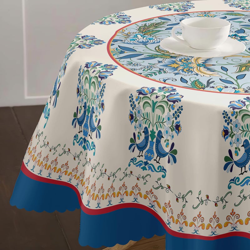 Arroganttiom Round Tablecloth 60 inch, Floral French Round Table Cloth, Stain Resistance Water Repellent Wrinkle-Free, Spring Blue Flower Circle Tablecloth for Home Kitchen Dining Party Patio Indoor Outdoor - Image 2