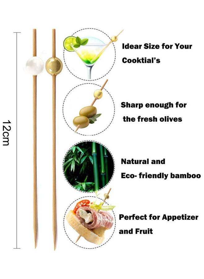 اليشمك طقم أعواد فاكهة مصنوعة من الخيزران مكون من 100 قطعة بيج/ أبيض/ ذهبي 12سم - Image 5