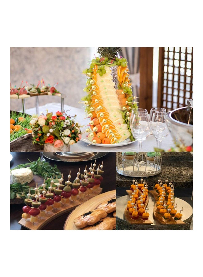 اليشمك طقم أعواد فاكهة مصنوعة من الخيزران مكون من 100 قطعة بيج/ أبيض/ ذهبي 12سم - Image 4