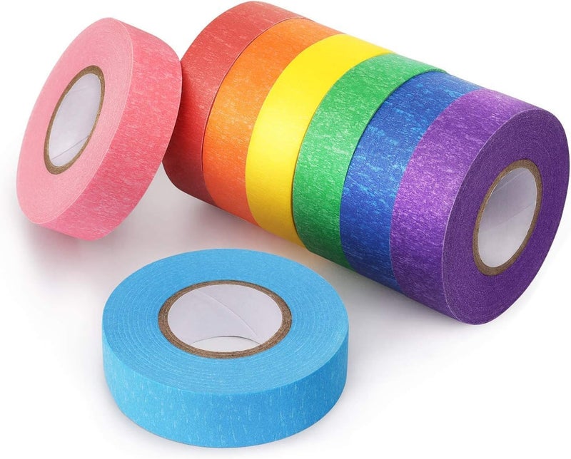 HZYH 8 Rolls Colored Masking Tape, Rainbow Colors Painters Tape, 15m x 1.8cm Per  Roll - Image 1