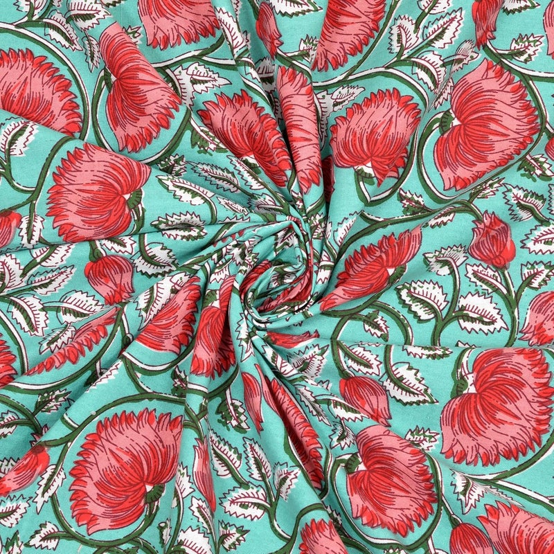 elanorhomes elanorhomes Cotton Double Bed Sheet King Size 90x108 Turquoise Pink Lotus 2 Pillow Covers 240 TC  - Image 2